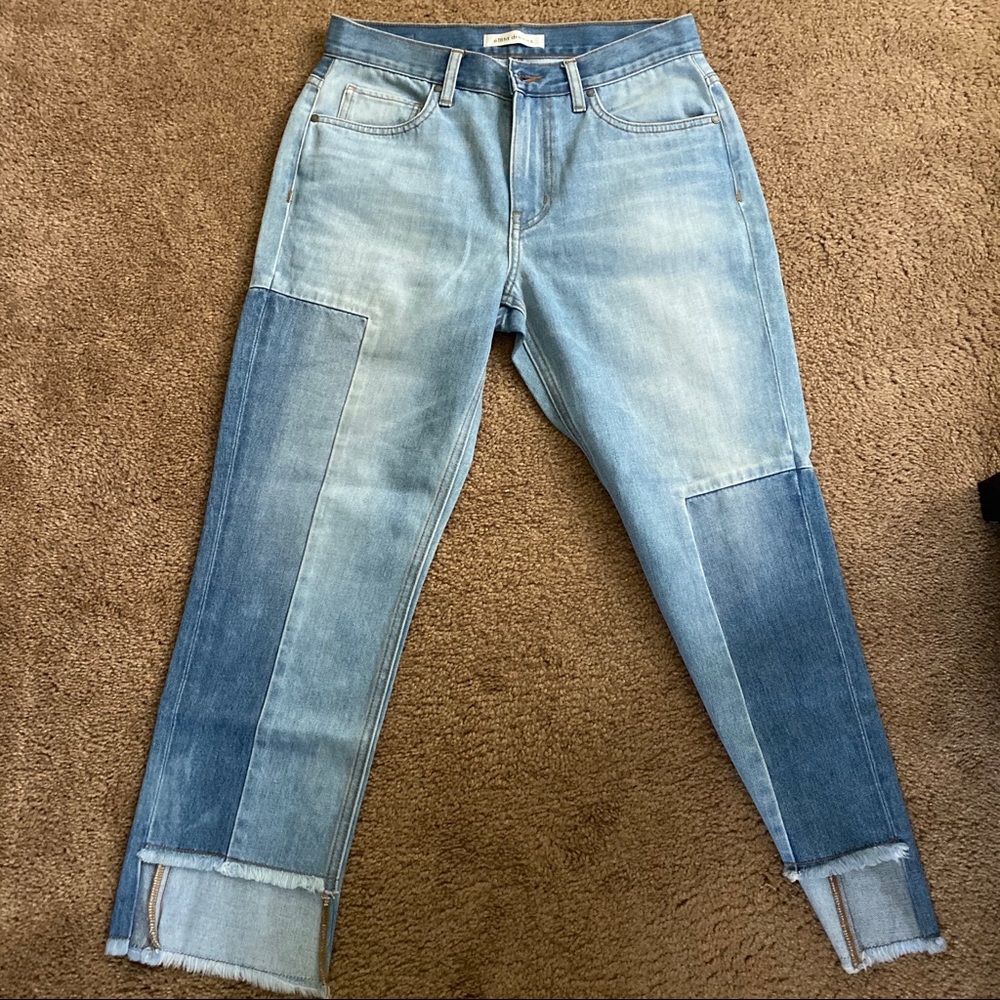 High Rise Patch Work Straight Jeans - image 1